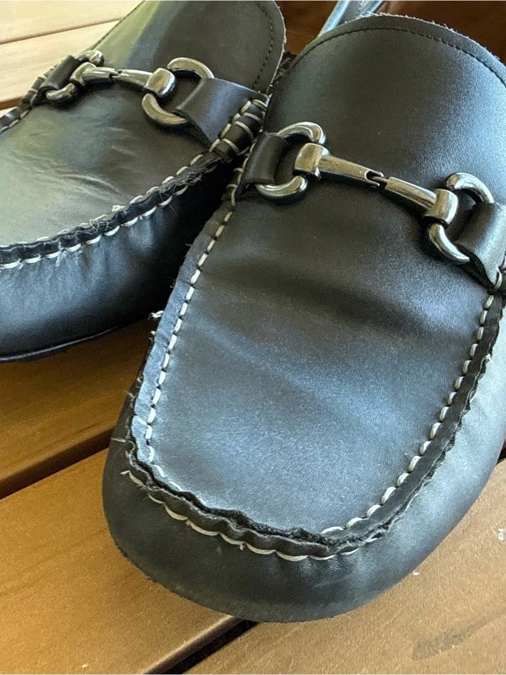 Marc Anthony Black Leather Bit Loafers with Silver Hardware 12